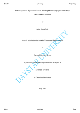 An Investigation of Psychosocial Factors Affecting Married Employees at the Kenya