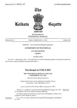 +10-44-'31Q Extraordinary Published by Authority West Bengal Act VIII Of