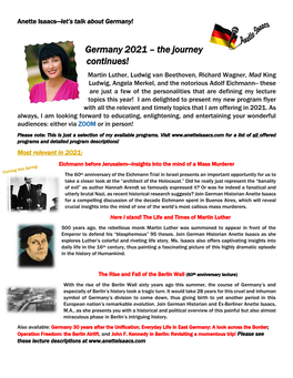 Germany 2021 – the Journey Continues!