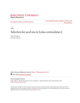 Selection for Seed Size in Lotus Corniculatus L Arlen D