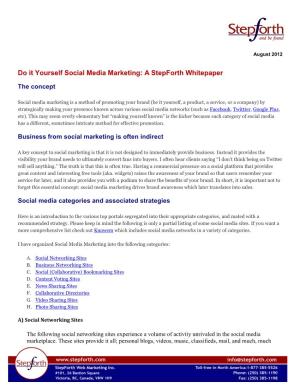 Do It Yourself Social Media Marketing: a Stepforth Whitepaper