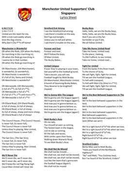 Manchester United Supporters' Club Singapore Lyrics Sheet