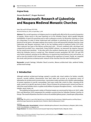 Archaeoacoustic Research of Ljubostinja and Naupara Medieval Monastic Churches