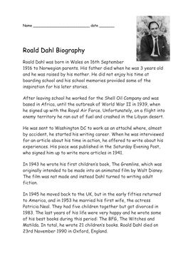 Roald Dahl Biography