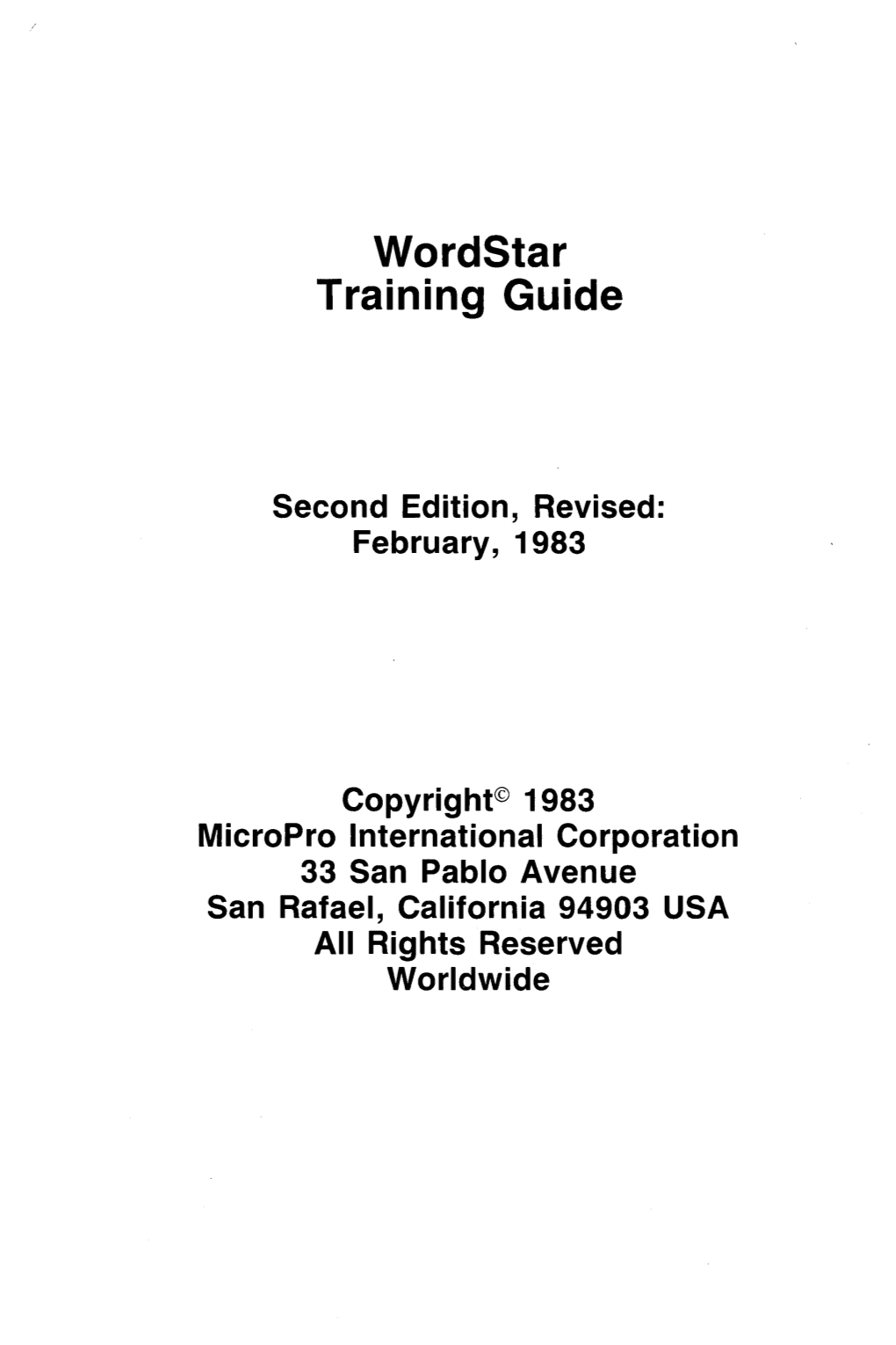 Wordstar Training Guide