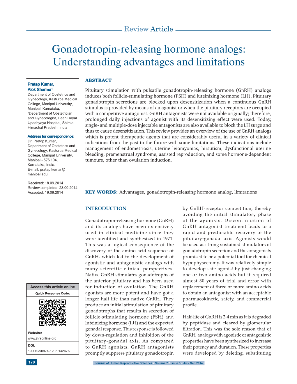 Gonadotropin‑Releasing Hormone Analogs: Understanding Advantages and Limitations