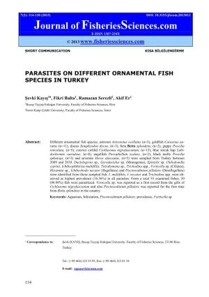 Parasites on Different Ornamental Fish Species in Turkey