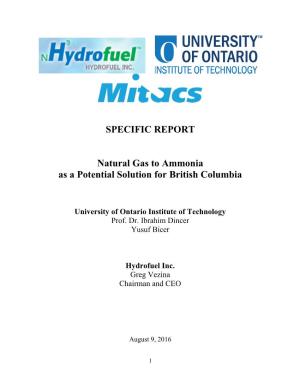 Natural Gas to Ammonia As a Potential Solution for British Columbia
