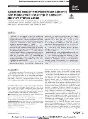 Epigenetic Therapy with Panobinostat Combined with Bicalutamide Rechallenge in Castration- Resistant Prostate Cancer Anna C