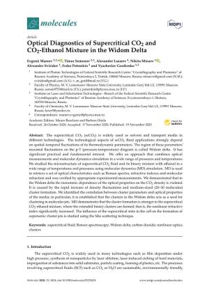 Optical Diagnostics of Supercritical CO2 and CO2-Ethanol Mixture in the Widom Delta