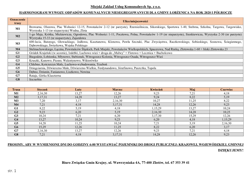 Harmonogram 2020 Łobżenica.Pdf Pdfpobierz Plik
