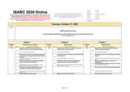 ISARC 2020 Online Please Note, Some Countries Observe a Time Change the New Delhi -3 Hours 30 Minutes This Is the Final Schedule of the Program As of October 23, 2020