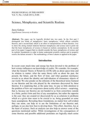 Science, Metaphysics and Scentific Realism