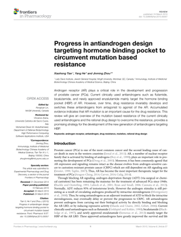 Progress in Antiandrogen Design Targeting Hormone Binding Pocket to Circumvent Mutation Based Resistance