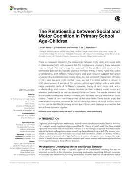 The Relationship Between Social and Motor Cognition in Primary School Age-Children
