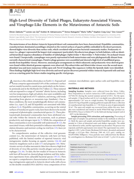 High-Level Diversity of Tailed Phages, Eukaryote-Associated Viruses, and Virophage-Like Elements in the Metaviromes of Antarctic Soils