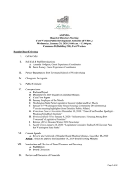 AGENDA Board of Directors Meeting Fort Worden Public Development Authority (FWPDA) Wednesday, January 29, 2020 | 9:00 A.M