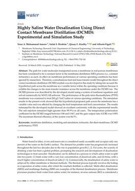 Highly Saline Water Desalination Using Direct Contact Membrane Distillation (DCMD): Experimental and Simulation Study