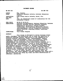 Effective Business Letters, Business Education: 5128.41. INSTITUTION Dade County Public Schools, Miami, Fla