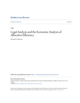 Legal Analysis and the Economic Analysis of Allocative Efficiency Richard S