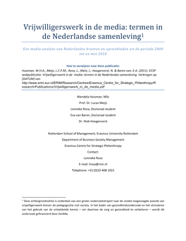 Vrijwilligerswerk in De Media: Termen in De Nederlandse Samenleving1