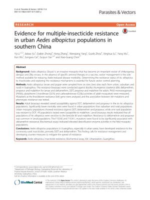 Evidence for Multiple-Insecticide Resistance in Urban Aedes