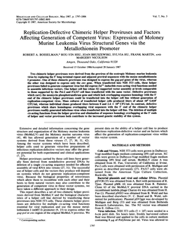 Replication-Defective Chimeric Helper Proviruses and Factors Affecting Generation of Competent Virus