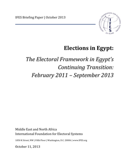 The Electoral Framework in Egypt's Continuing Transition: February 2011