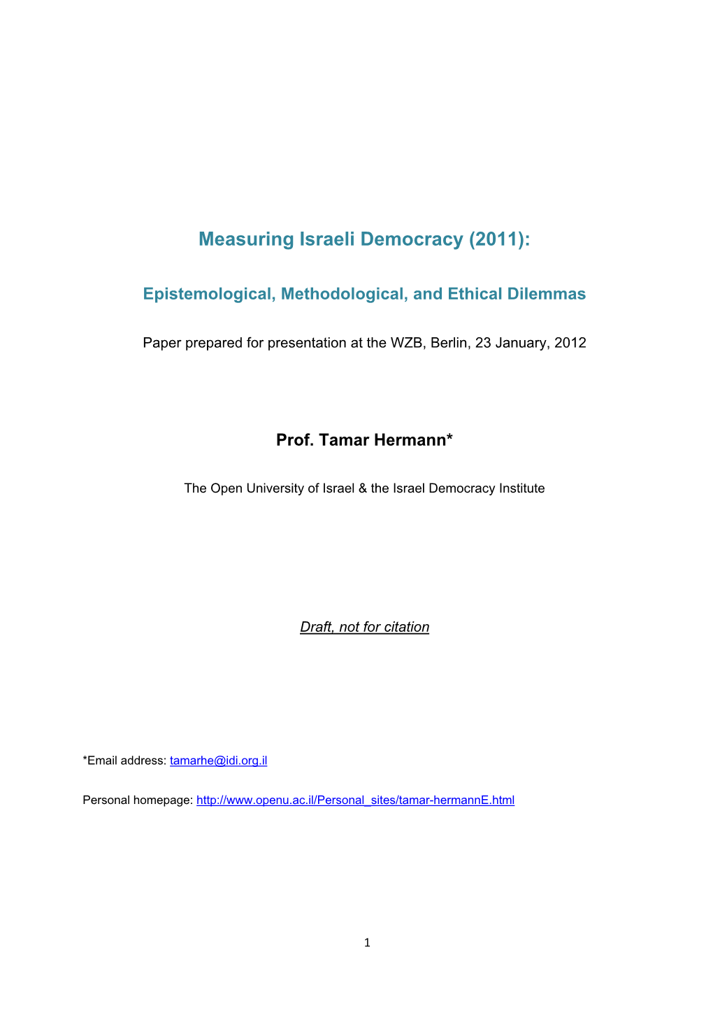 Measuring Israeli Democracy (2011)