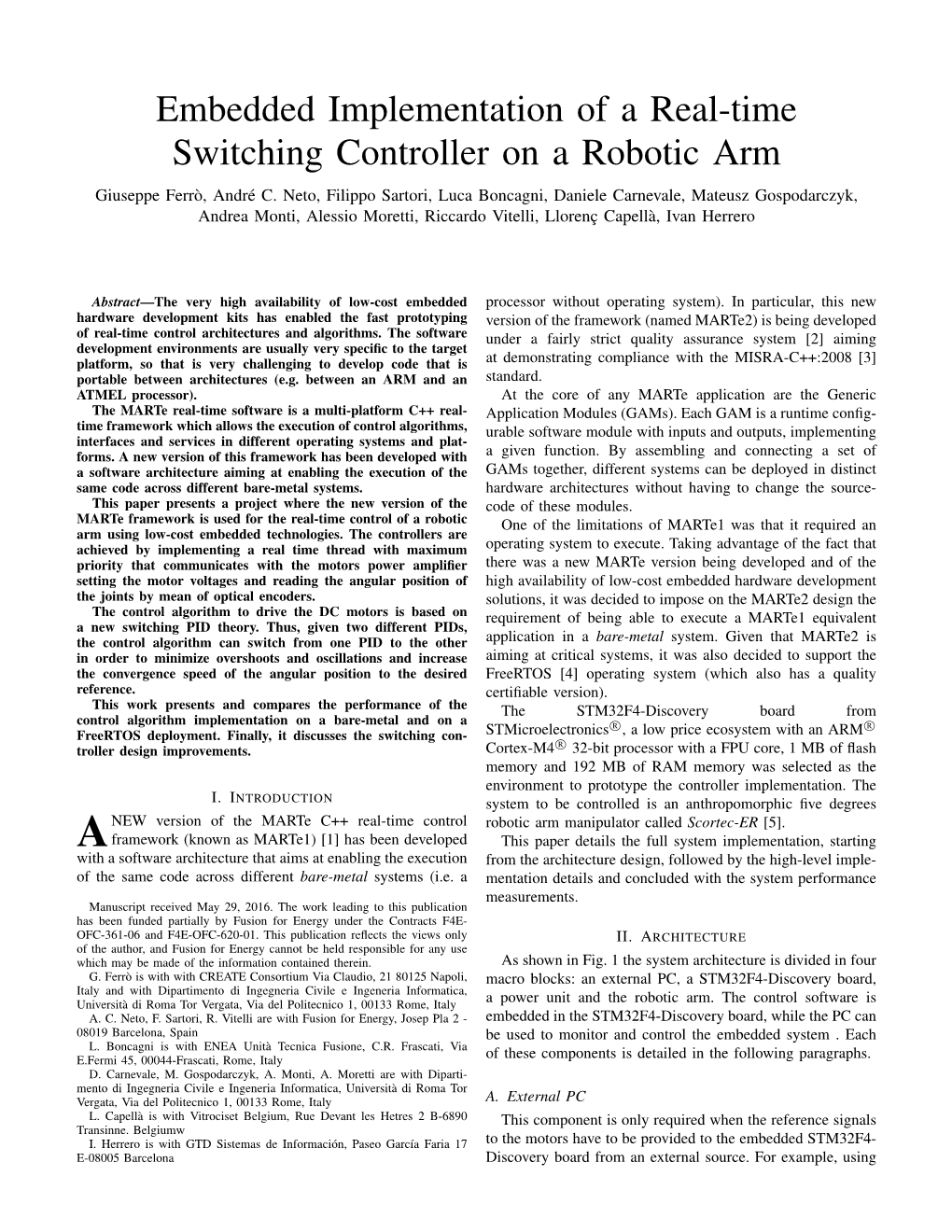 Embedded Implementation of a Real-Time Switching Controller on a Robotic Arm Giuseppe Ferro,` Andre´ C