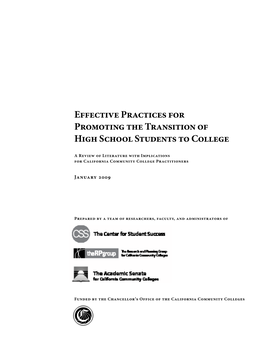 Effective Practices for Promoting the Transition of High School Students to College
