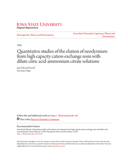 Quantitative Studies of the Elution of Neodymium from High Capacity