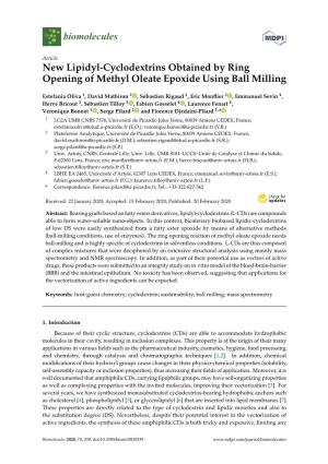 New Lipidyl-Cyclodextrins Obtained by Ring Opening of Methyl Oleate Epoxide Using Ball Milling