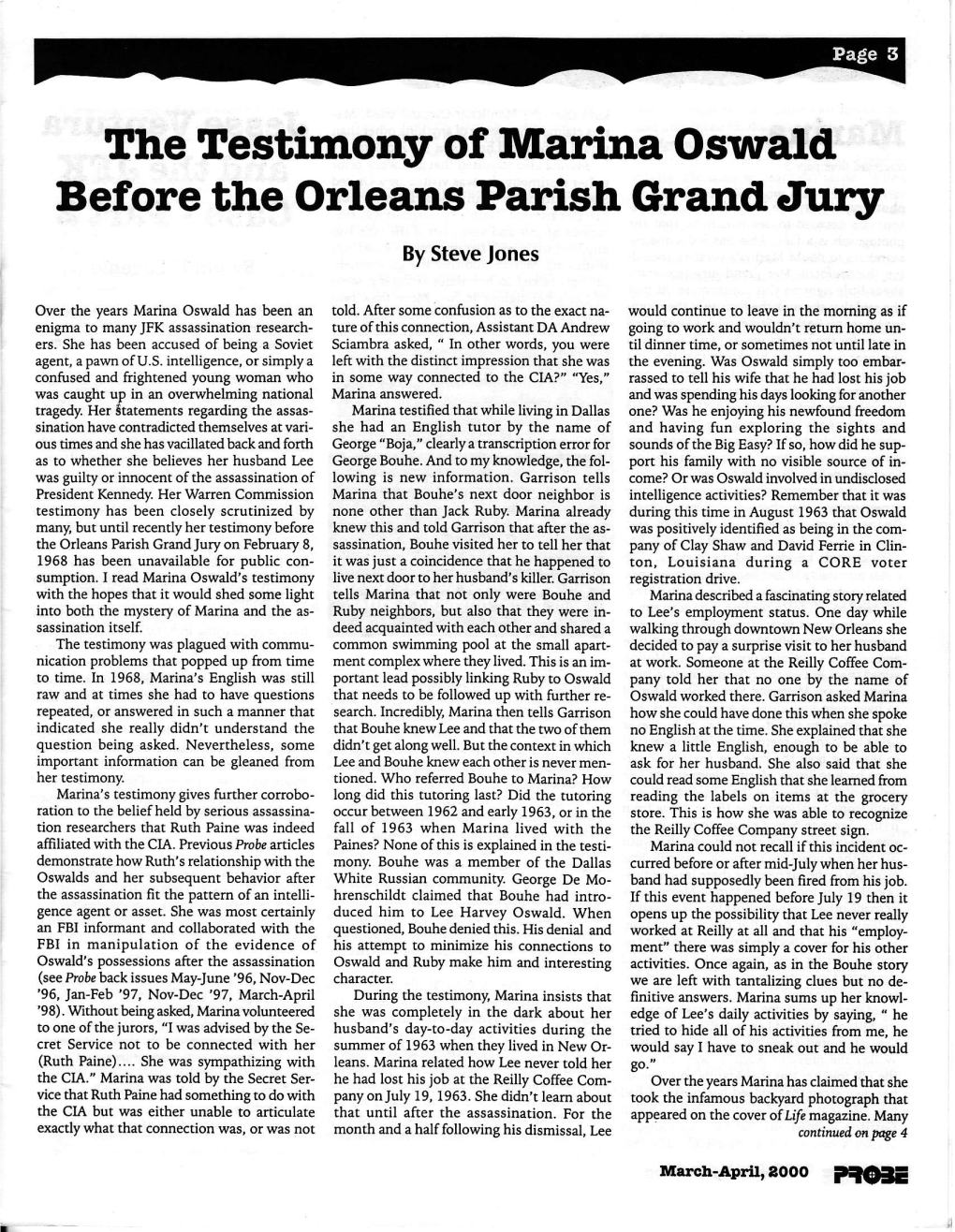 The Testirnony of Marina Oswald Before the Orleans Parish Grand,Olury