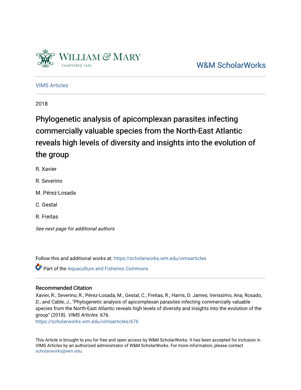 Phylogenetic Analysis of Apicomplexan Parasites Infecting