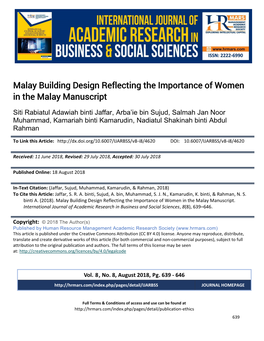 Malay Building Design Reflecting the Importance of Women in the Malay Manuscript