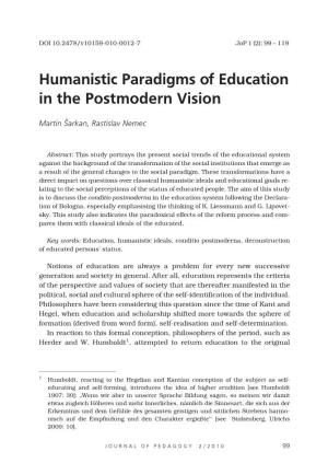 Humanistic Paradigms of Education in the Postmodern Vision