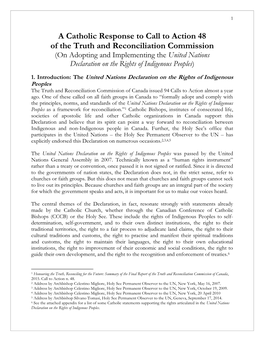 A Catholic Response to Call to Action 48 of the Truth and Reconciliation