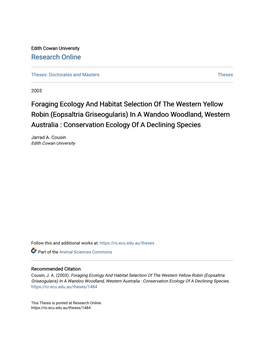 Foraging Ecology and Habitat Selection of the Western Yellow