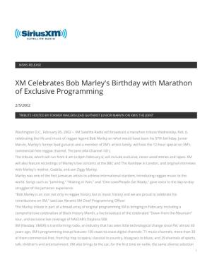 XM Celebrates Bob Marley's Birthday with Marathon of Exclusive Programming