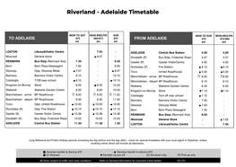 Riverland - Adelaide Timetable