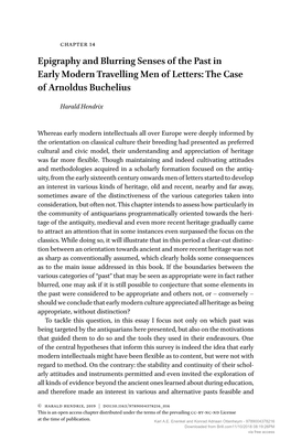 Epigraphy and Blurring Senses of the Past in Early Modern Travelling Men of Letters: the Case of Arnoldus Buchelius