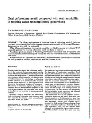 Oral Cefuroxime Axetil Compared with Oral Ampicillin in Treating Acute Uncomplicated Gonorrhoea