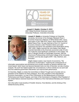 Joseph E. Stiglitz, 2001 Nobel Economic Sciences Laureate