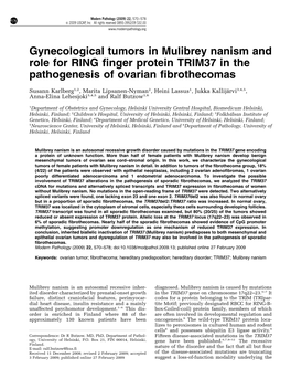 Gynecological Tumors in Mulibrey Nanism and Role for RING Finger Protein TRIM37 in the Pathogenesis of Ovarian Fibrothecomas