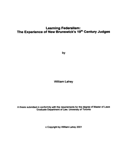 Learning Federalism: the Experience of New Brunswick's 19'" Century Judges