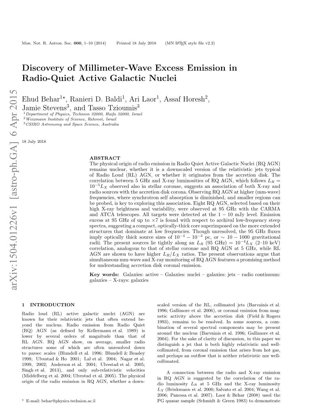 Discovery of Millimeter-Wave Excess Emission in Radio-Quiet Active