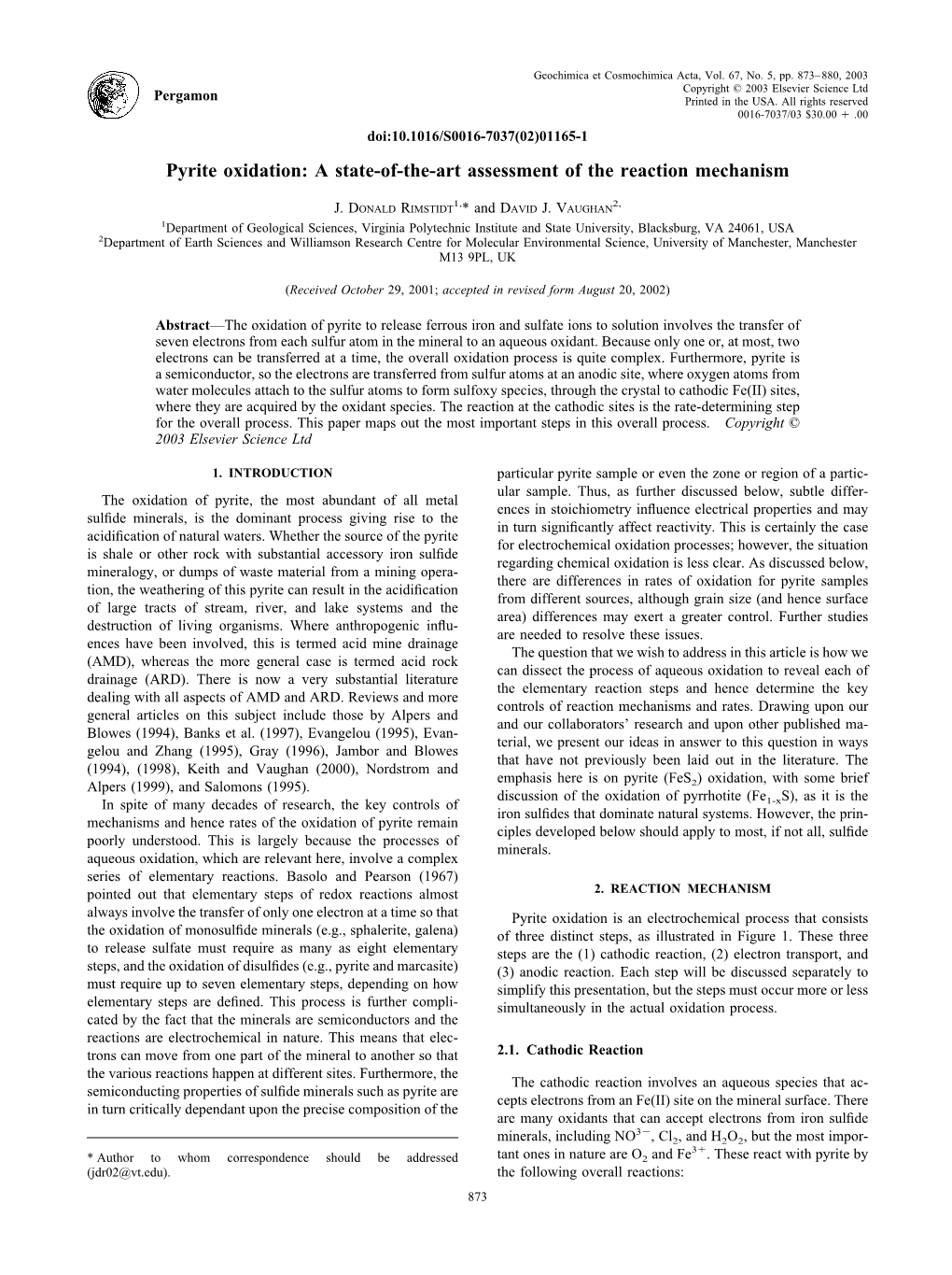 Pyrite Oxidation: a State-Of-The-Art Assessment of the Reaction Mechanism