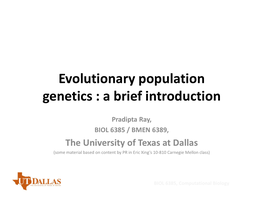 Evolutionary Population Genetics : a Brief Introduction