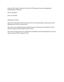 Protocol Title: Phase 2 Clinical Trial of SGS-742 Therapy in Succinic Semialdehyde Dehydrogenase Deficiency